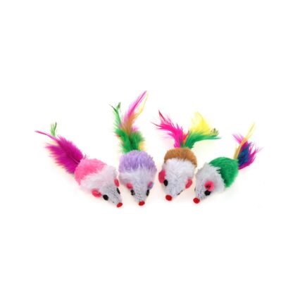 JUCARIE PENTRU PISICI SET 60 SOARECI DIN PLUS CU FULG 9CM