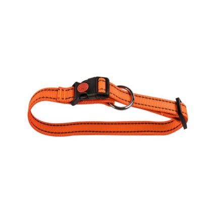 ZGARDA NYLON PENTRU CAINI  ORANGE REFLECTORIZANT CLICK 25MM*45-70CM