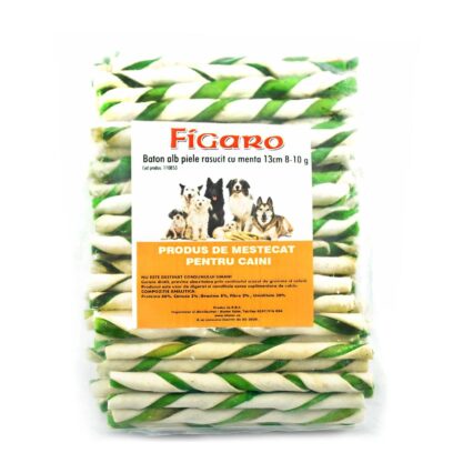 RECOMPENSE PENTRU CAINI BATON ALB PIELE RASUCIT CU MENTA 13CM 8-10G (SET 100 BUC)