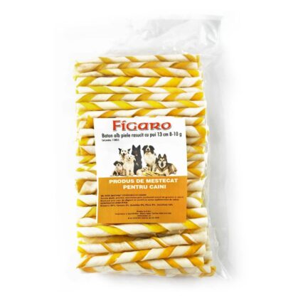 RECOMPENSE PENTRU CAINI BATON ALB PIELE RASUCIT CU PUI 13CM 8-10G (SET 100 BUC)