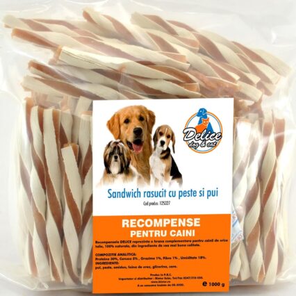 RECOMPENSE PENTRU CAINI DELICE SANDWICH RASUCIT CU PESTE SI PUI SET 1 KG/ 125327