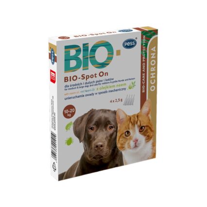 PESS BIO PIPETA ANTIPARAZITARA SPOT ON CU ULEI DE NEEM 4X2.5G CAINI TALIE MEDIE/MARE SI PISICI 10-20KG