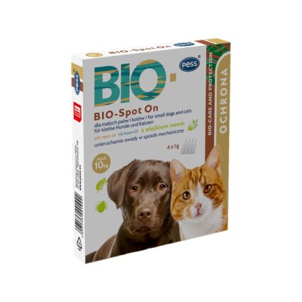 PESS BIO PIPETA ANTIPARAZITARA SPOT ON CU ULEI DE NEEM 4X1G PENTRU CAINI SI PISICI <10KG