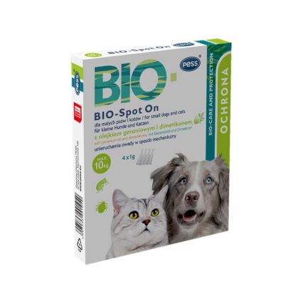 PESS BIO PIPETA ANTIPARAZITARA SPOT ON CU ULEI DE GERANIUM SI DIMETHICONE 4X1G PENTRU CANI SI PISICI <10KG