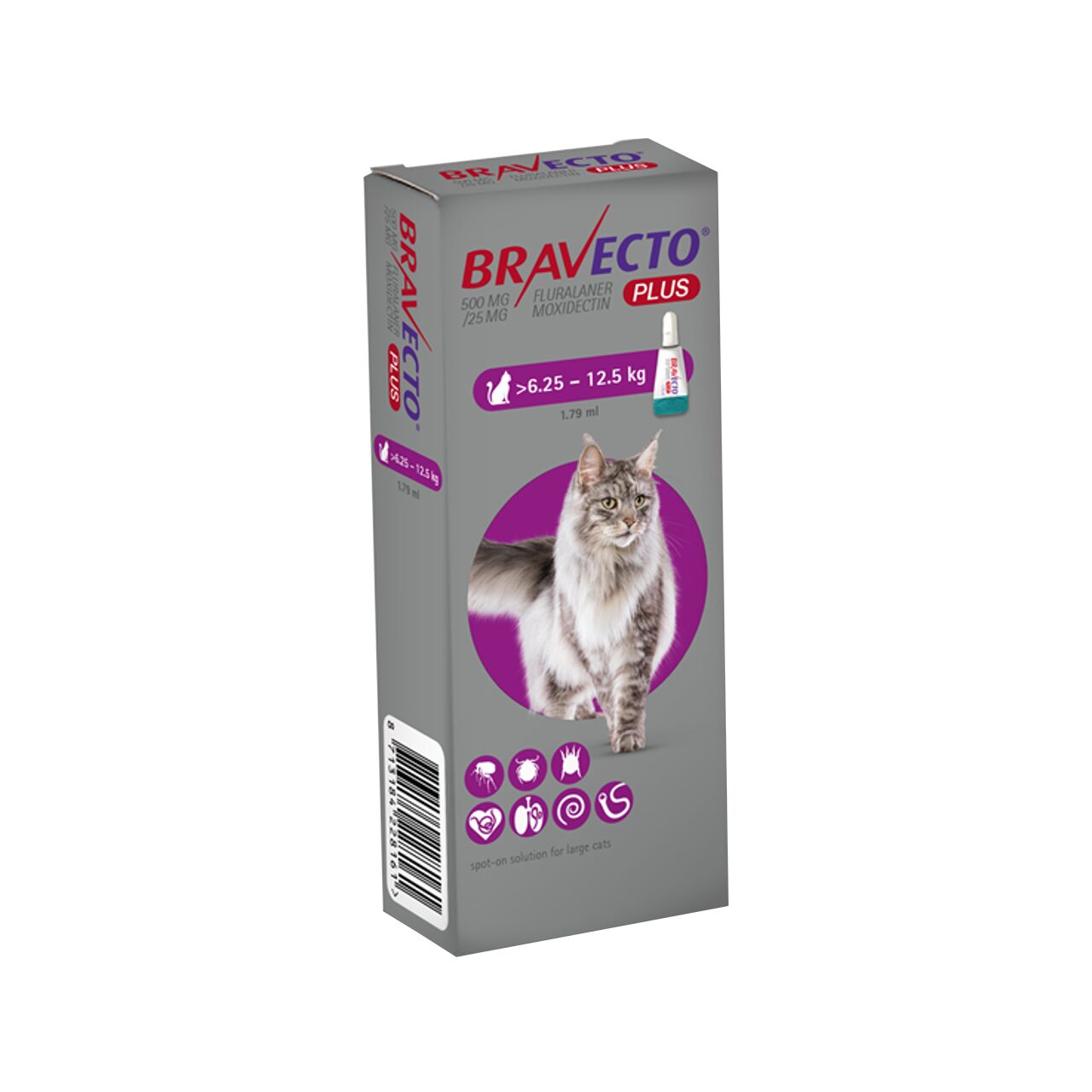 BRAVECTO PLUS SPOT-ON ANTIPARAZITAR INTERN SI EXTERN PISICA 500MG/25MG (6.25-12.5KG)