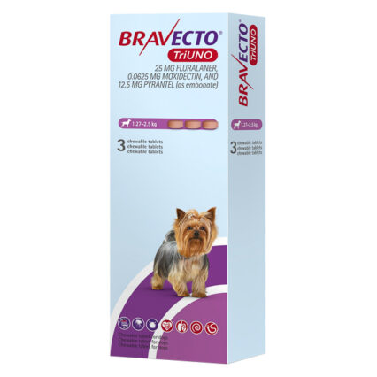 Bravecto TriUno 25 mg (1,27-2,5 kg) 3 tbl