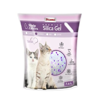 ASTERNUT PENTRU LITIERA PISICI NISIP SILICA-GEL FIGARO PREMIUM 7.6L-LAVANDA