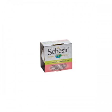 Hrana umeda pentru pisici Schesir cu pui si creveti in supa 70 g