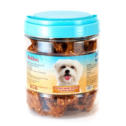 RECOMPENSE PENTRU CAINI BIODOG OS DIN PIEPT DE PUI SI OREZ BRUN 500G/CF-02H