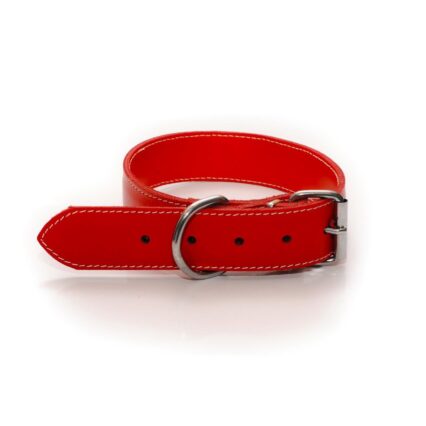 ZGARDA PIELE PENTRU CAINI  DUBLATA CU CHINGA 40MM NR.6 ROSIE