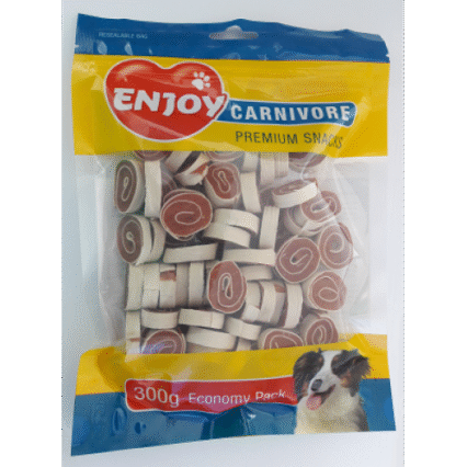 Recompense pentru caini Enjoy Carnivore cu pui si cod 300 g