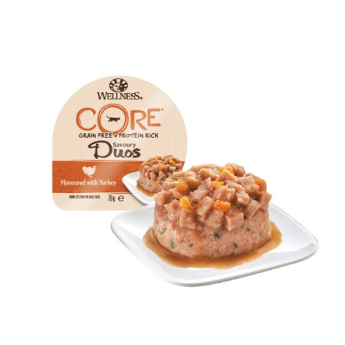 Hrana umeda pentru pisici Wellness Core Savoury Duos cu curcan 79 g