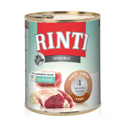 Hrana umeda pentru caini Rinti Sensible cu miel si orez 800 g