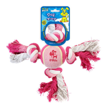 Jucarie pentru caini sfori cu minge de tenis Soleil 28 cm