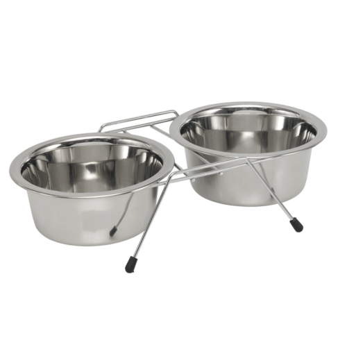 Castron dublu din inox cu suport pentru caini Nobby 350ml