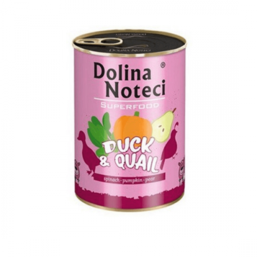 Hrana umeda pentru caini Dolina Noteci Superfood Rata/Prepelita 800 gr