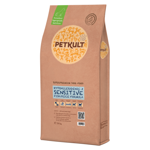 Hrana uscata pentru caini Petkult Sensitive cu peste si orez 14 kg