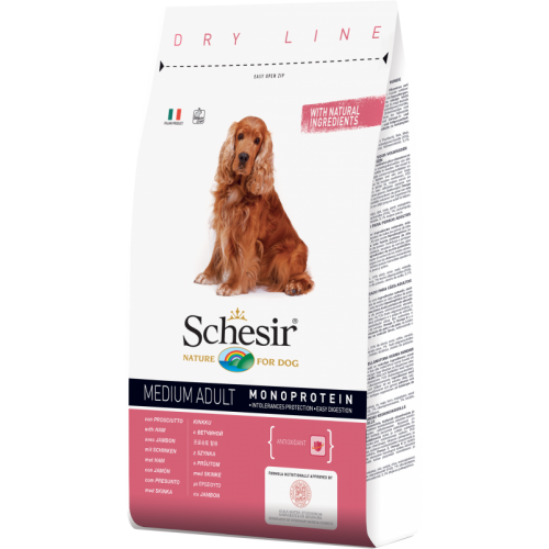 Hrana uscata pentru caini Schesir Medium Adult Monoprotein cu sunca 12 kg
