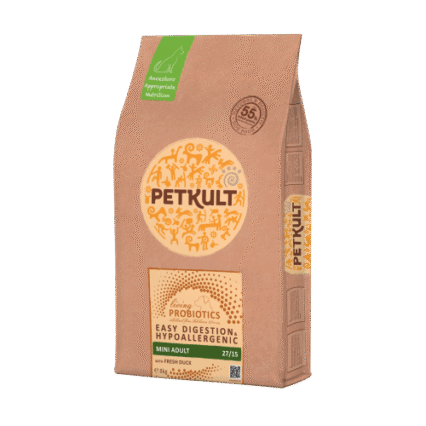Hrana uscata pentru caini Petkult Probiotics Mini Adult cu rata si orez 8 kg