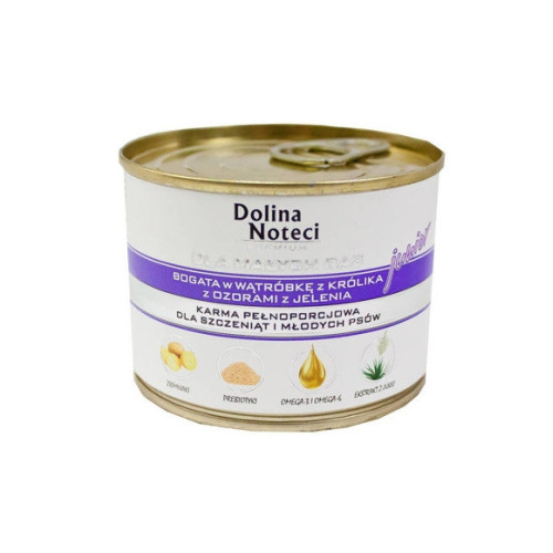 Hrana umeda pentru caini Dolina Noteci Mini Junior cu ficat de iepure si limba de cerb 185 g