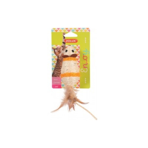 Jucarie pentru pisici model Soarece Sisal cu Pene 50 x 45 x 200 mm