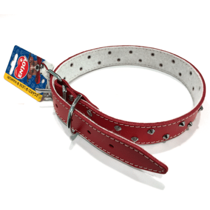 Zgarda din piele cu tinte Enjoy XXL Rosu 30x640mm