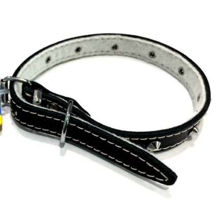 Zgarda reglabila cu tinte din piele Enjoy S Negru 12x330mm