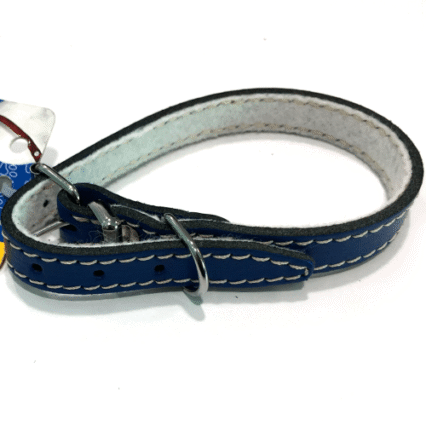 Zgarda reglabila din piele cu pasla Enjoy S Albastru 12x330mm